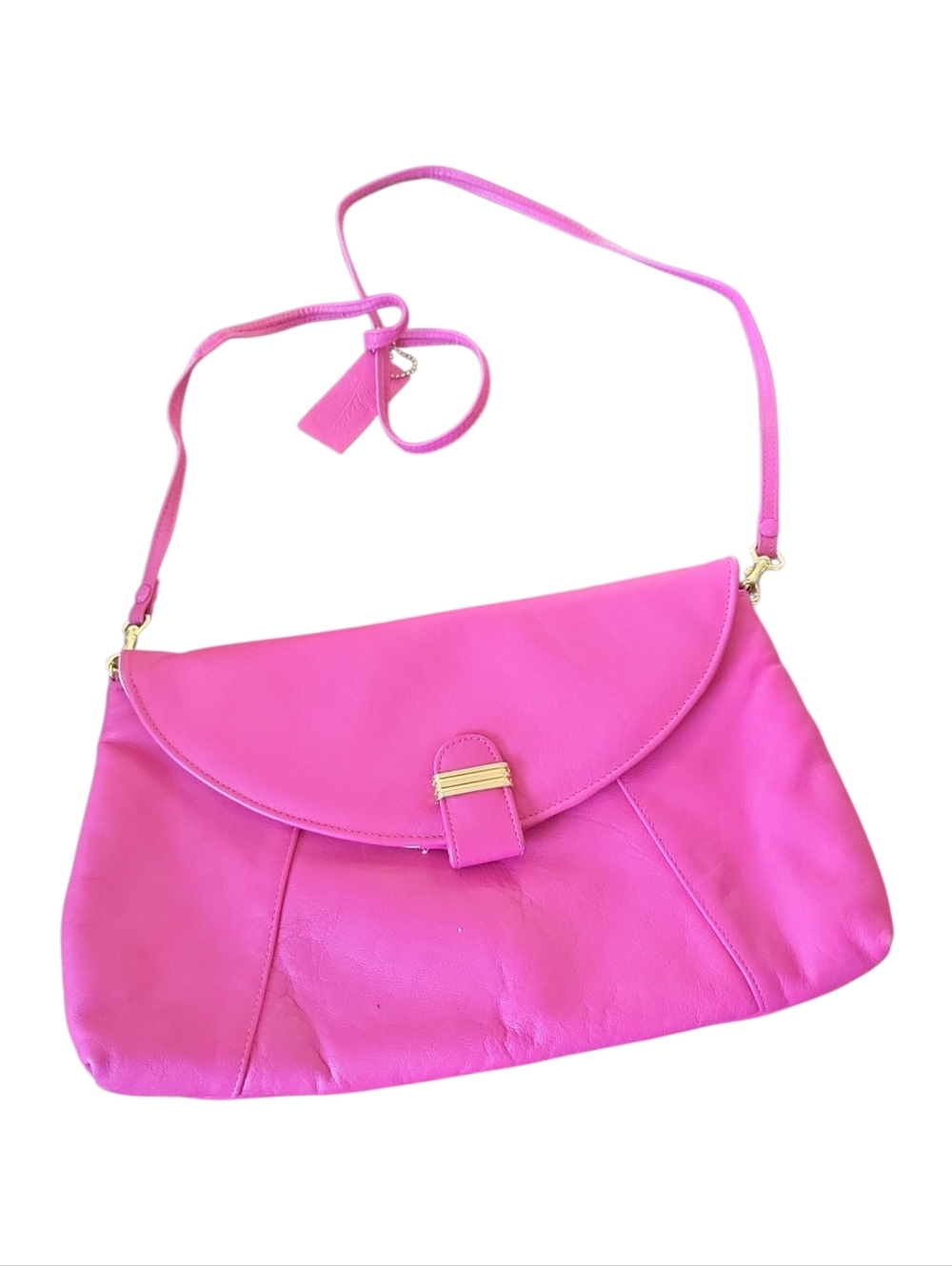 Vintage 80's Alicia Hot Pink Genuine Leather Envelope Clutch~ Shoulder Bag